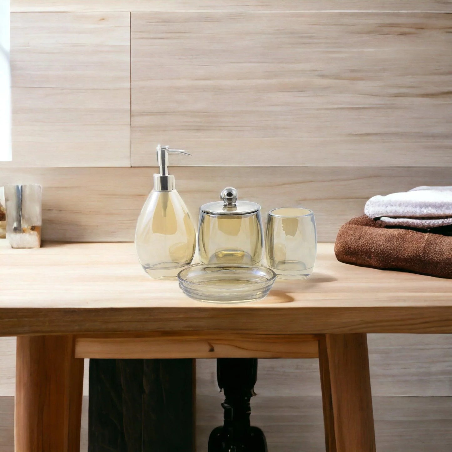 Glass Bathroom Accessory Set | Champagne Collection - Nature Home Decor