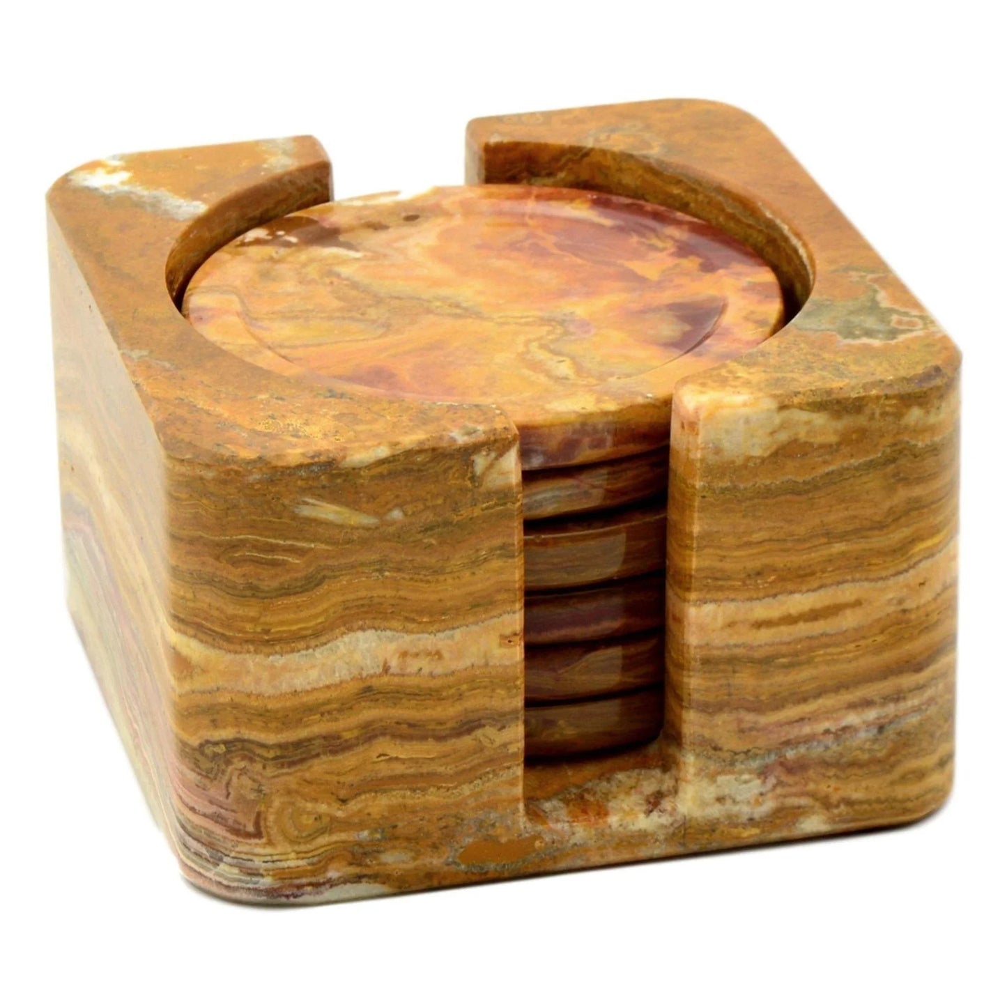 Multi Brown Onyx Coasters with Square Holder - Nature Home Decor