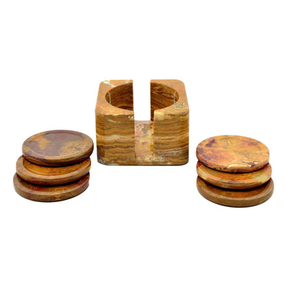 Multi Brown Onyx Coasters with Square Holder - Nature Home Decor