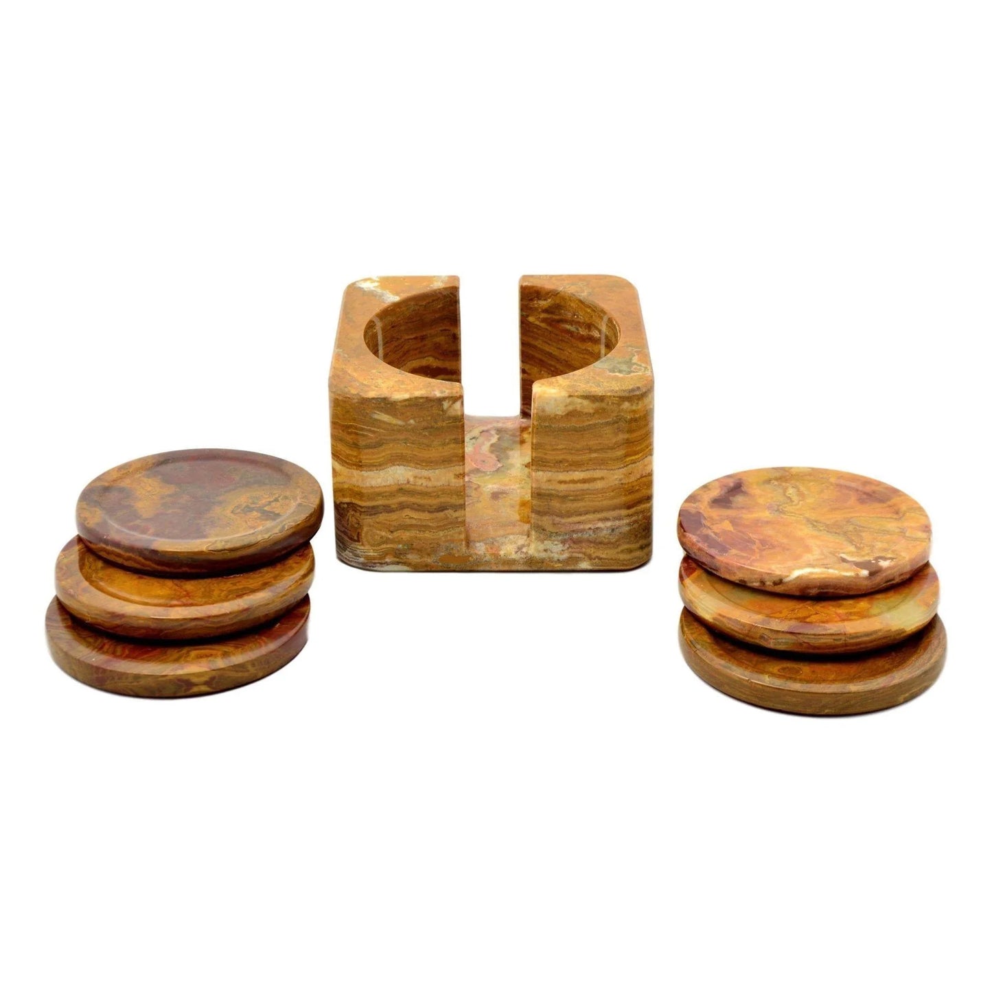 Multi Brown Onyx Coasters with Square Holder - Nature Home Decor