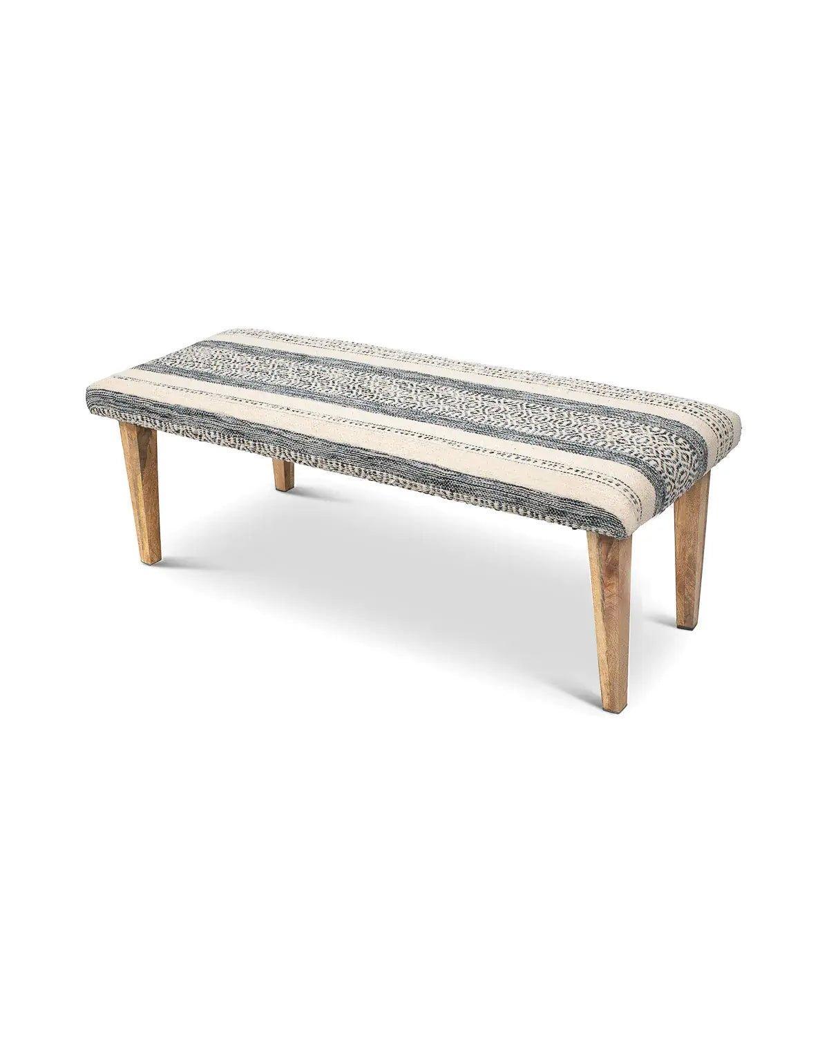 Handwoven Indigo Striped Ottoman Bench - Nature Home Decor