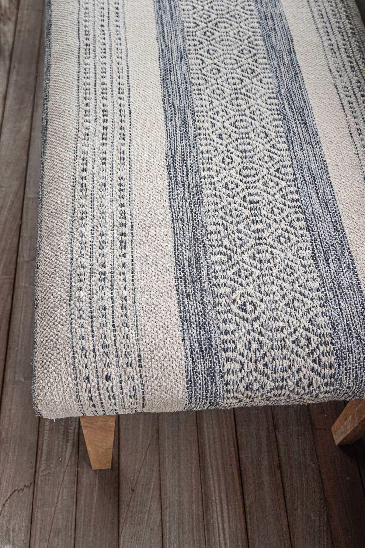 Handwoven Indigo Striped Ottoman Bench - Nature Home Decor