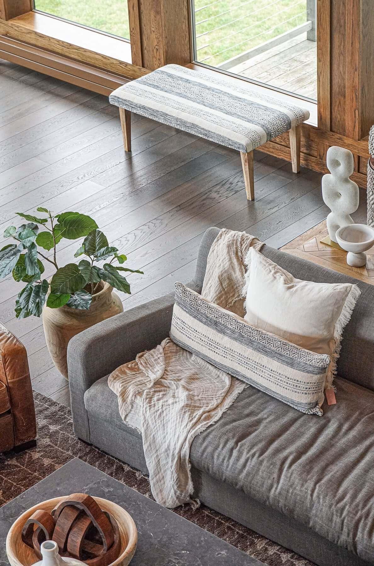 Handwoven Indigo Striped Ottoman Bench - Nature Home Decor