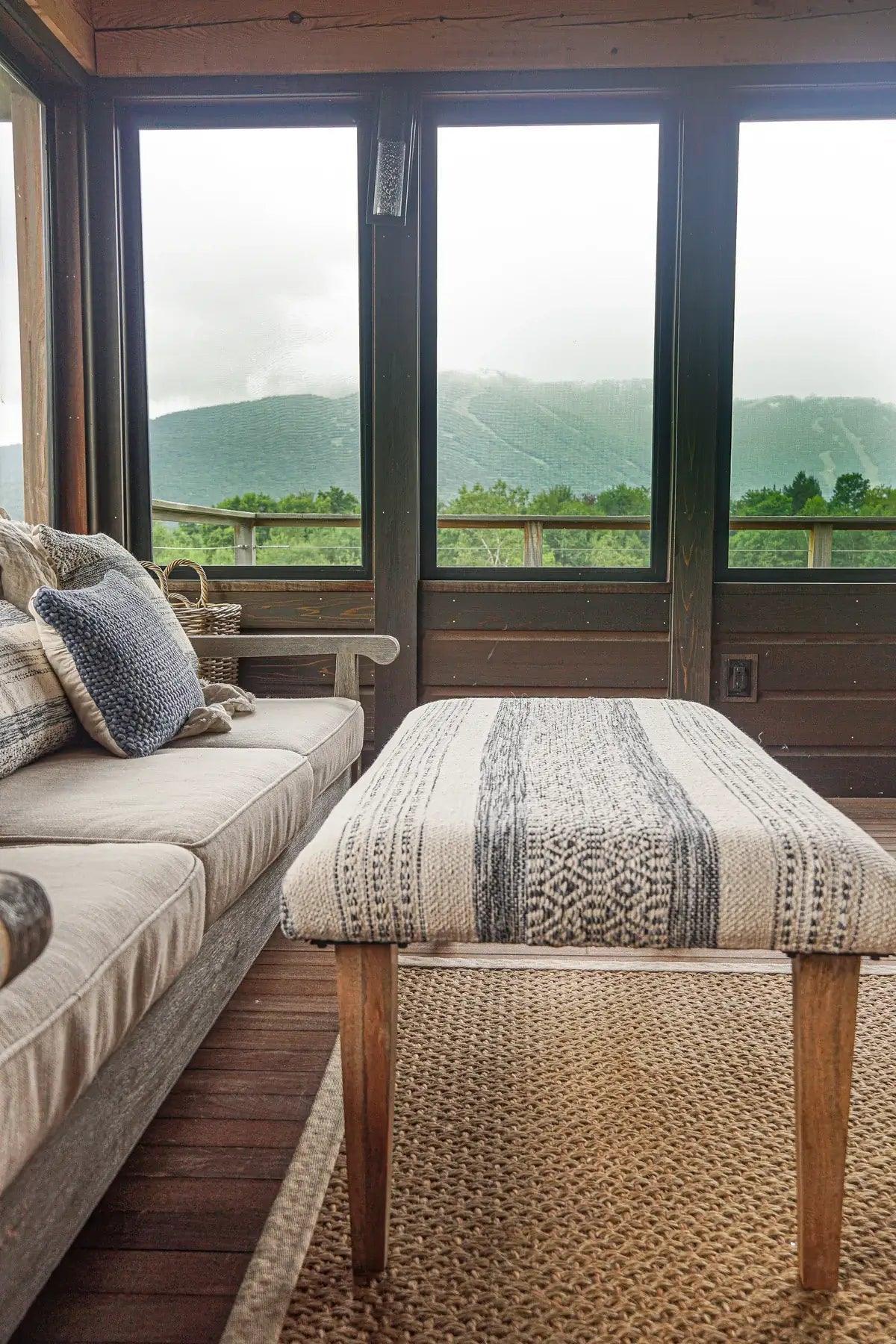Handwoven Indigo Striped Ottoman Bench - Nature Home Decor