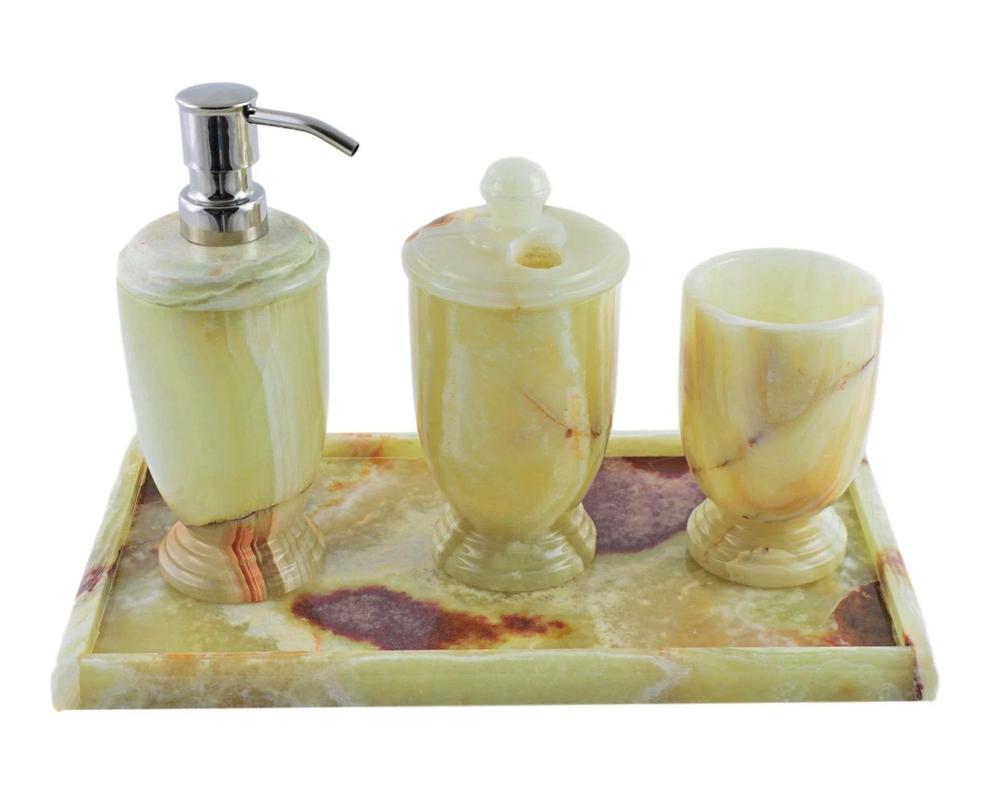 Pistachio Green Onyx 4-Piece Bath Accessory Set with Vanity Tray - Nature Home Decor