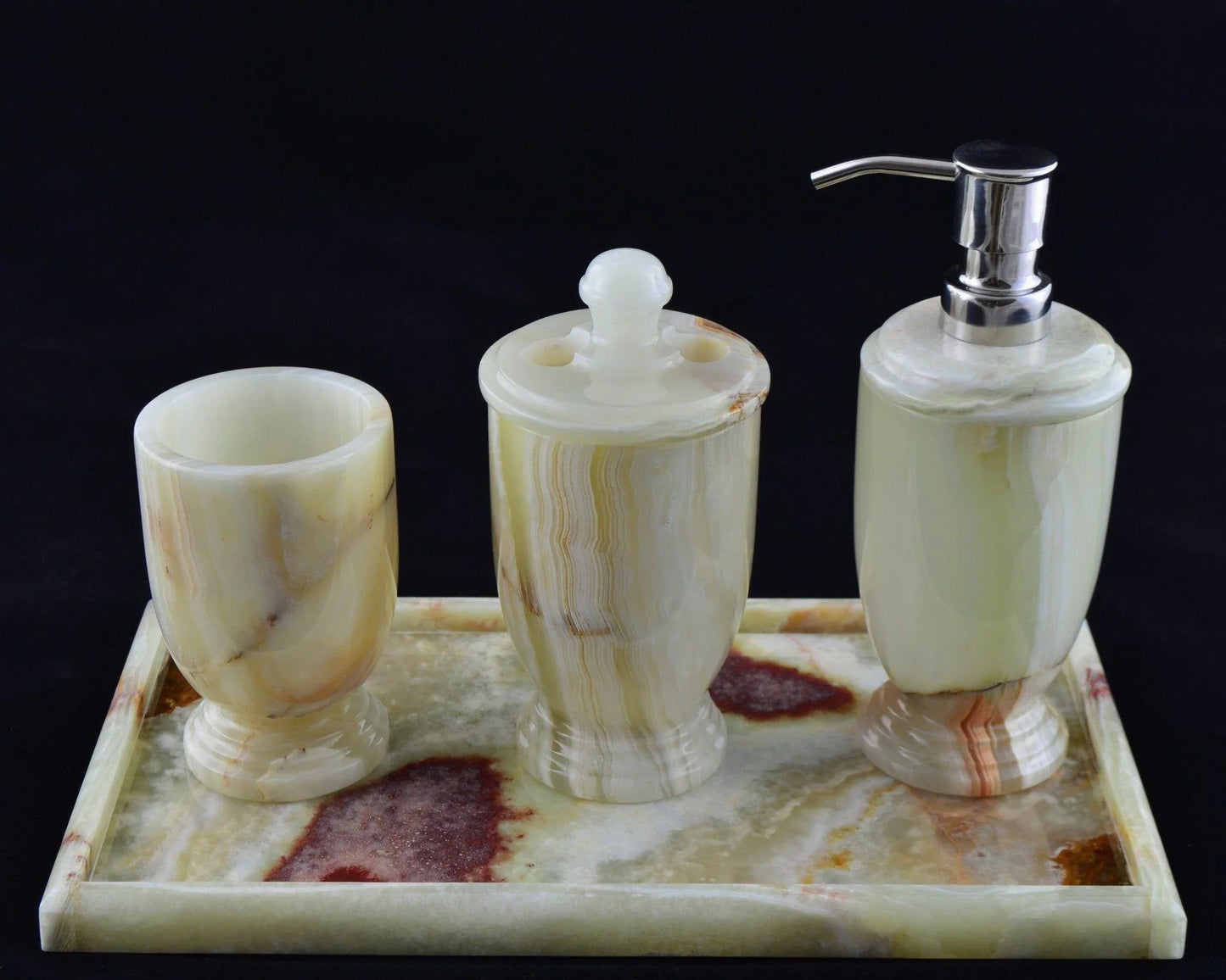 Pistachio Green Onyx 4-Piece Bath Accessory Set with Vanity Tray - Nature Home Decor
