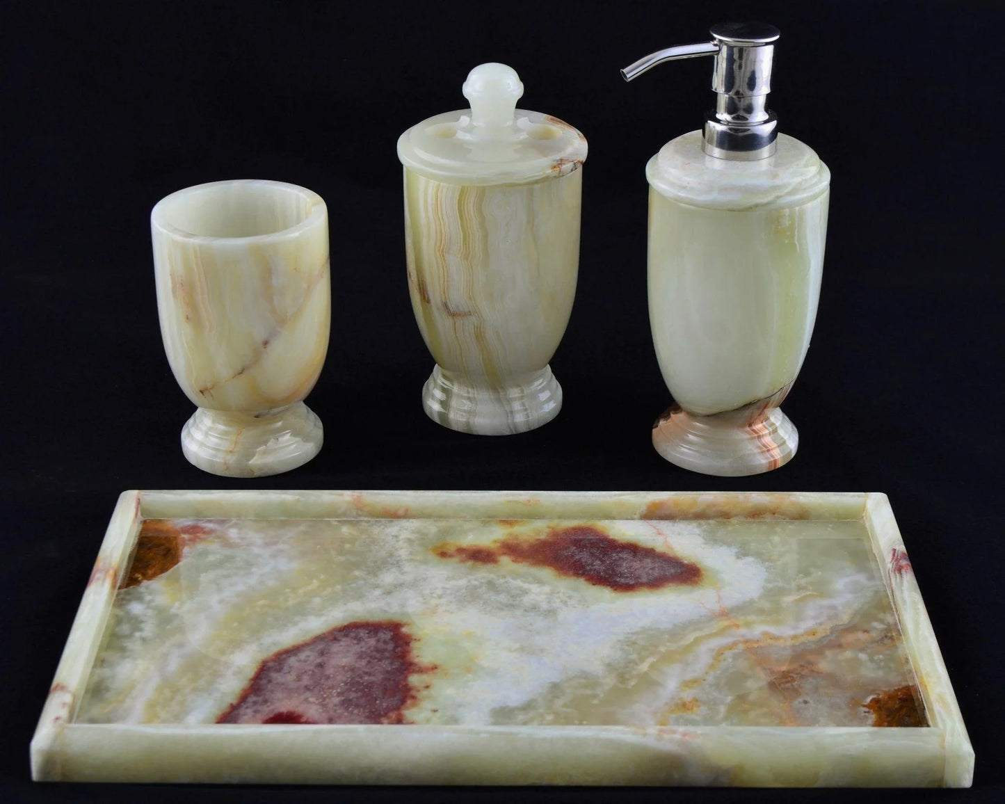 Pistachio Green Onyx 4-Piece Bath Accessory Set with Vanity Tray - Nature Home Decor