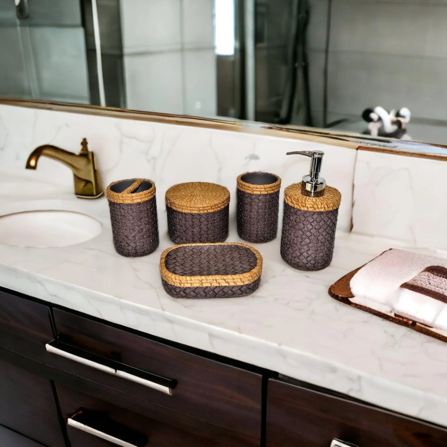Purple Bathroom Set of Brown and Purple Weave Design - Nature Home Decor