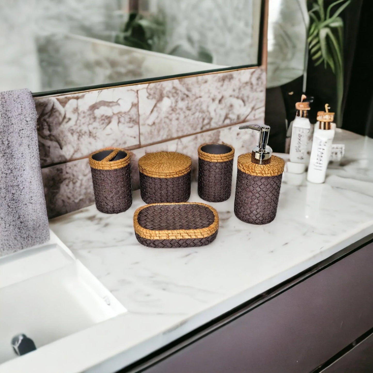 Purple Bathroom Set of Brown and Purple Weave Design - Nature Home Decor