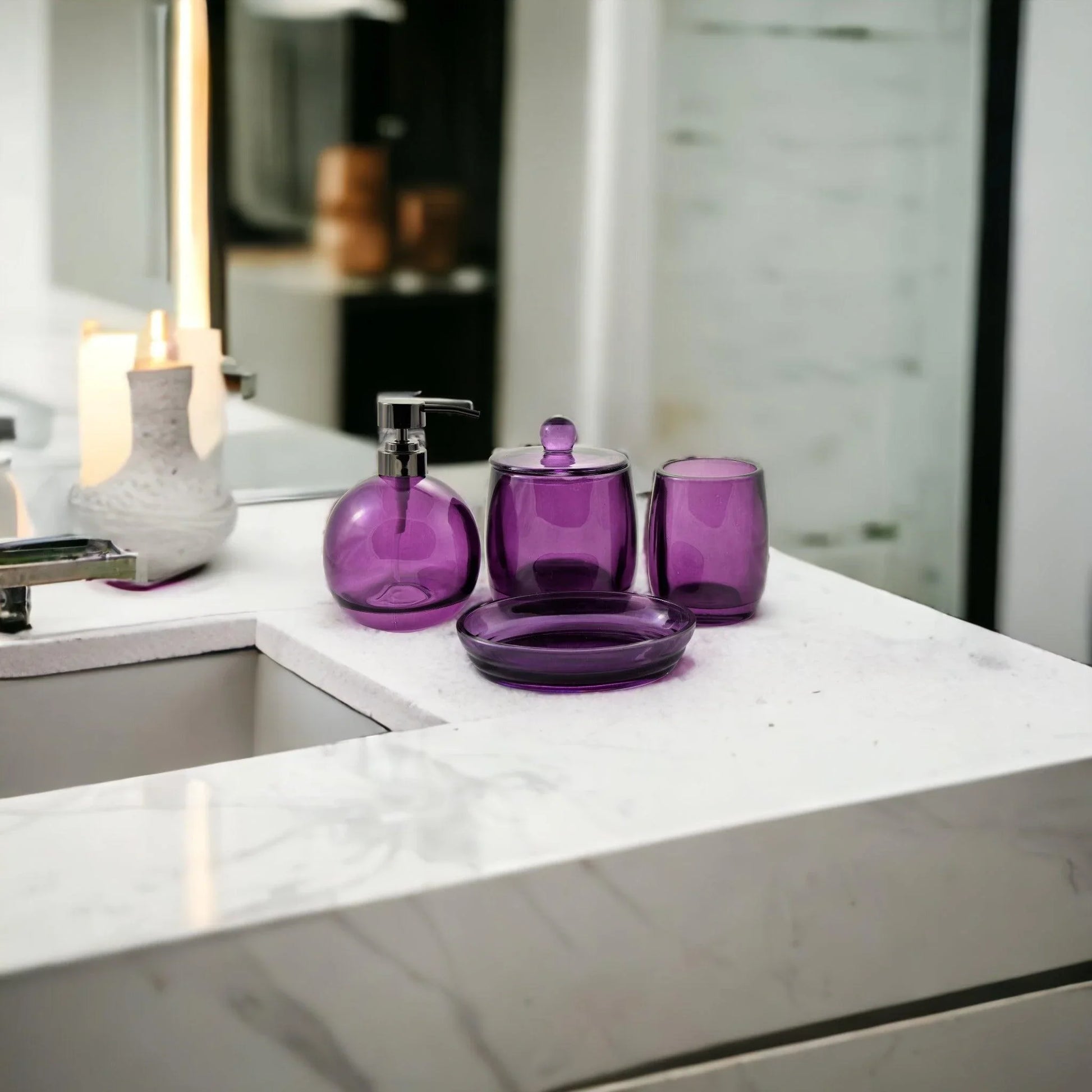 Ruby Glass 4-Piece Bathroom Set - Nature Home Decor