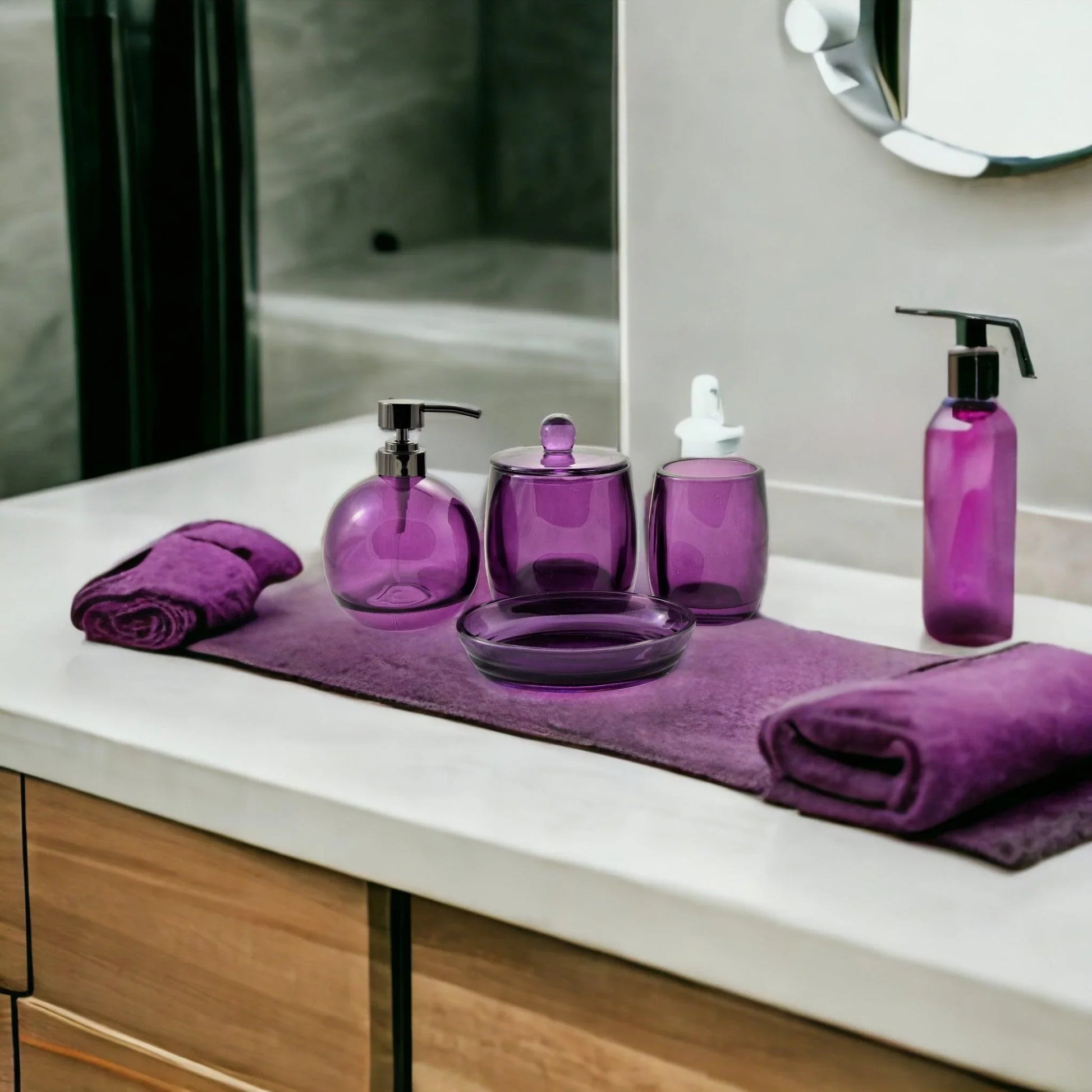 Ruby Glass 4-Piece Bathroom Set - Nature Home Decor