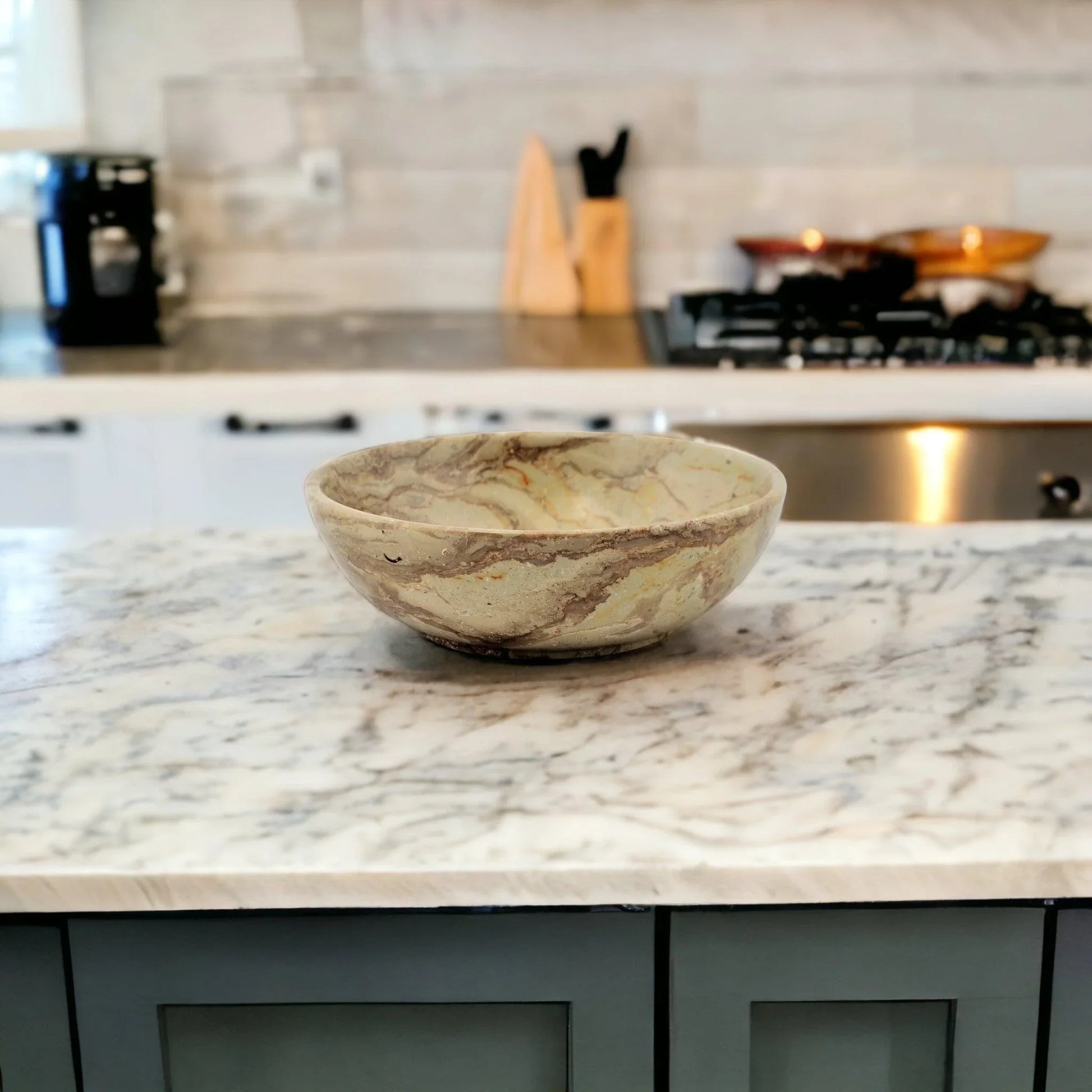 Sahara Beige Marble 12 inch Decorative Fruit Bowl - Nature Home Decor