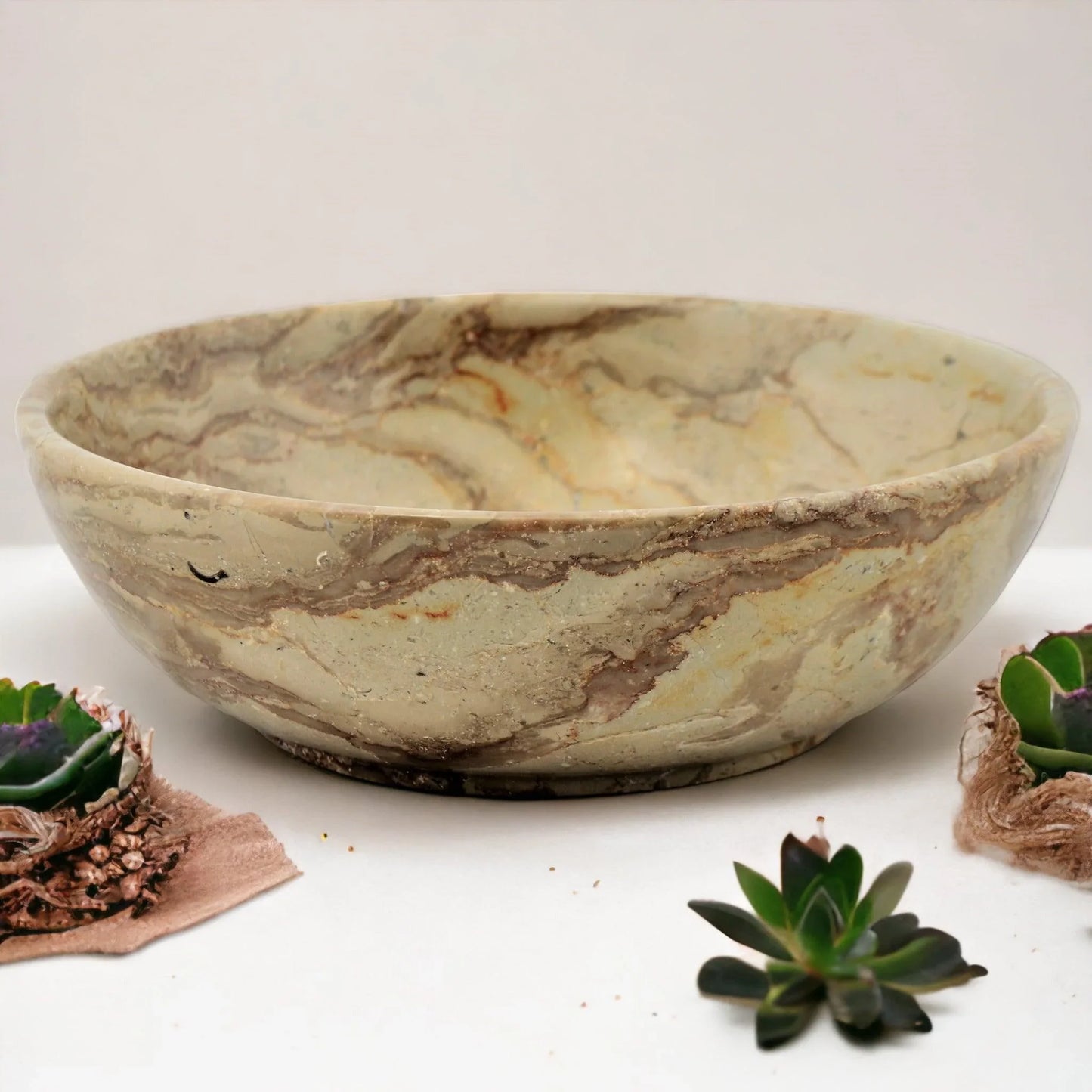 Sahara Beige Marble 12 inch Decorative Fruit Bowl - Nature Home Decor