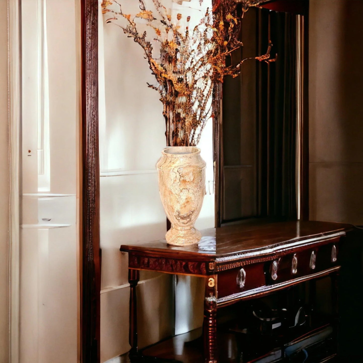 Sahara Beige Marble 13-inches Tall Decorative Vase - Nature Home Decor