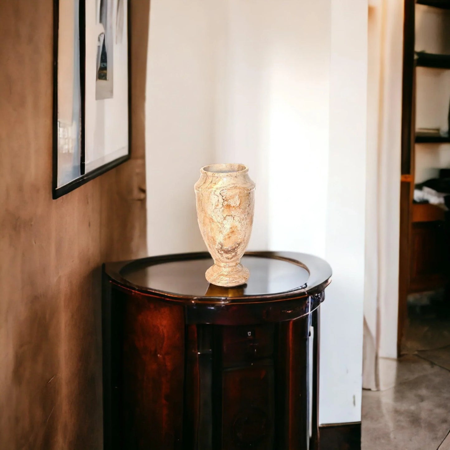 Sahara Beige Marble 13-inches Tall Decorative Vase - Nature Home Decor