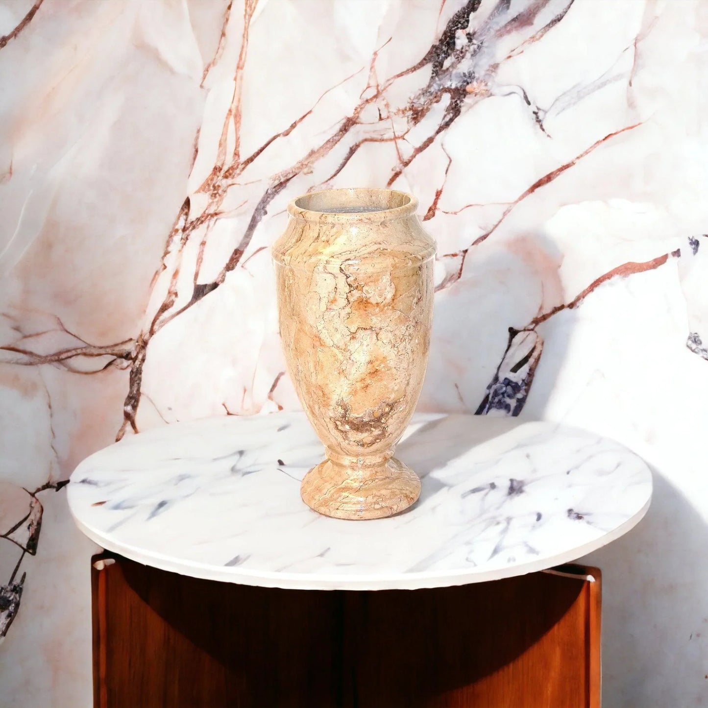 Sahara Beige Marble 13-inches Tall Decorative Vase - Nature Home Decor