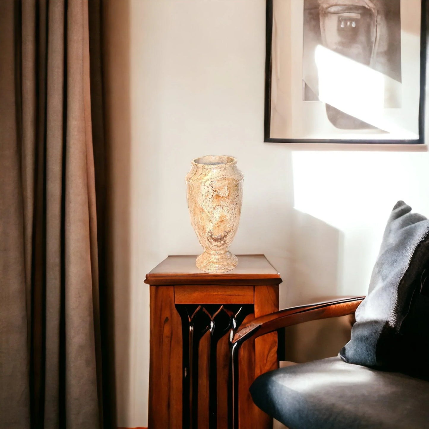 Sahara Beige Marble 13-inches Tall Decorative Vase - Nature Home Decor