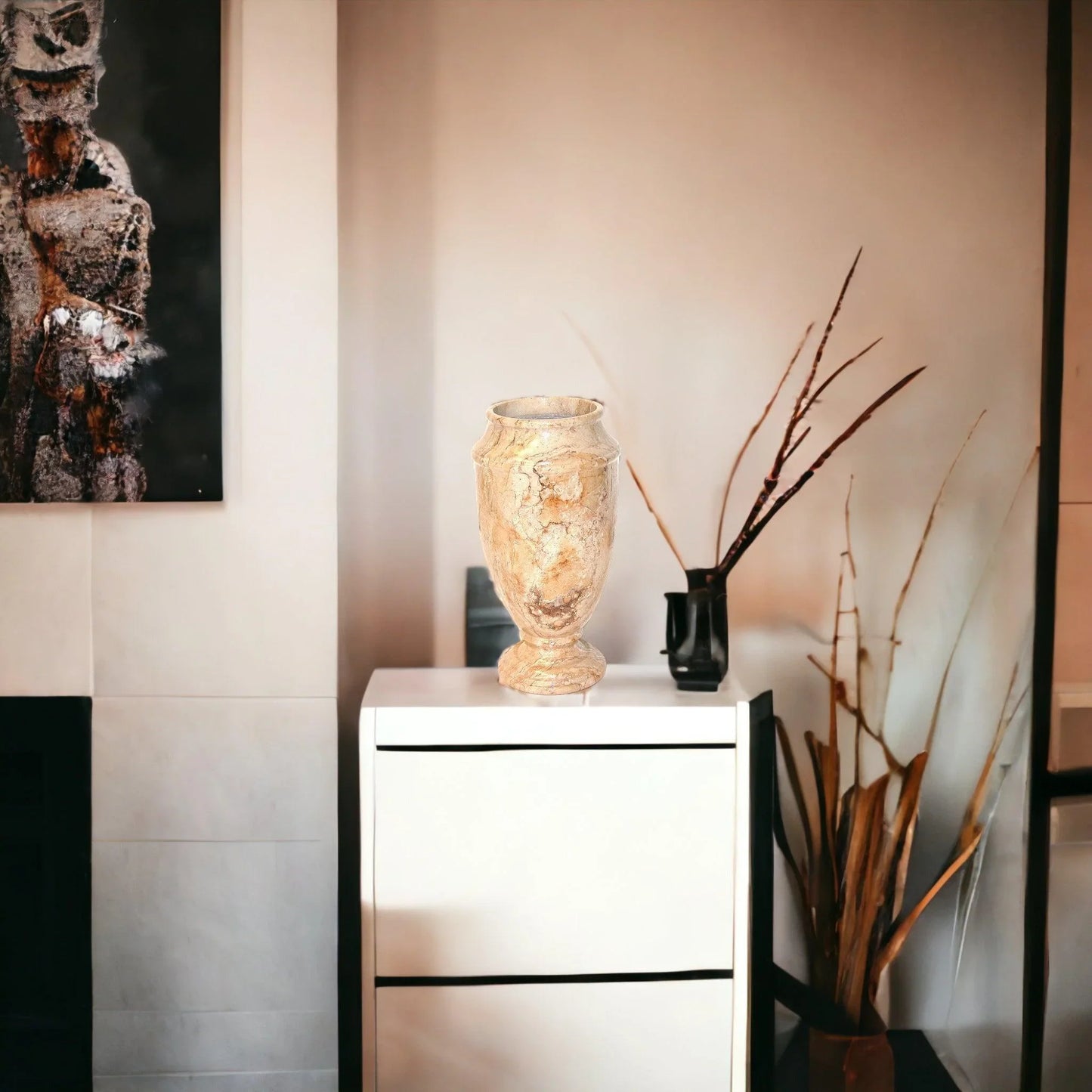 Sahara Beige Marble 13-inches Tall Decorative Vase - Nature Home Decor