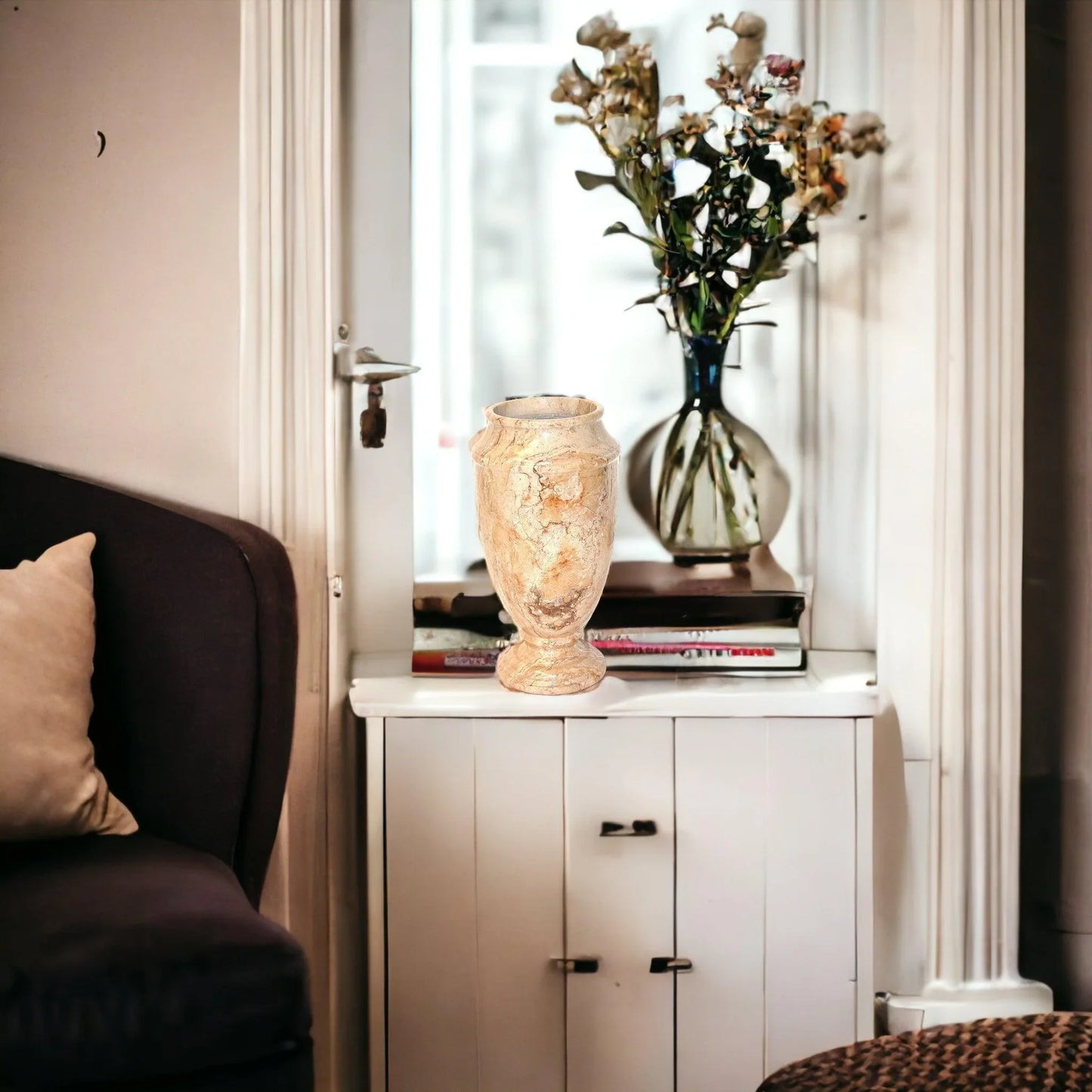 Sahara Beige Marble 13-inches Tall Decorative Vase - Nature Home Decor
