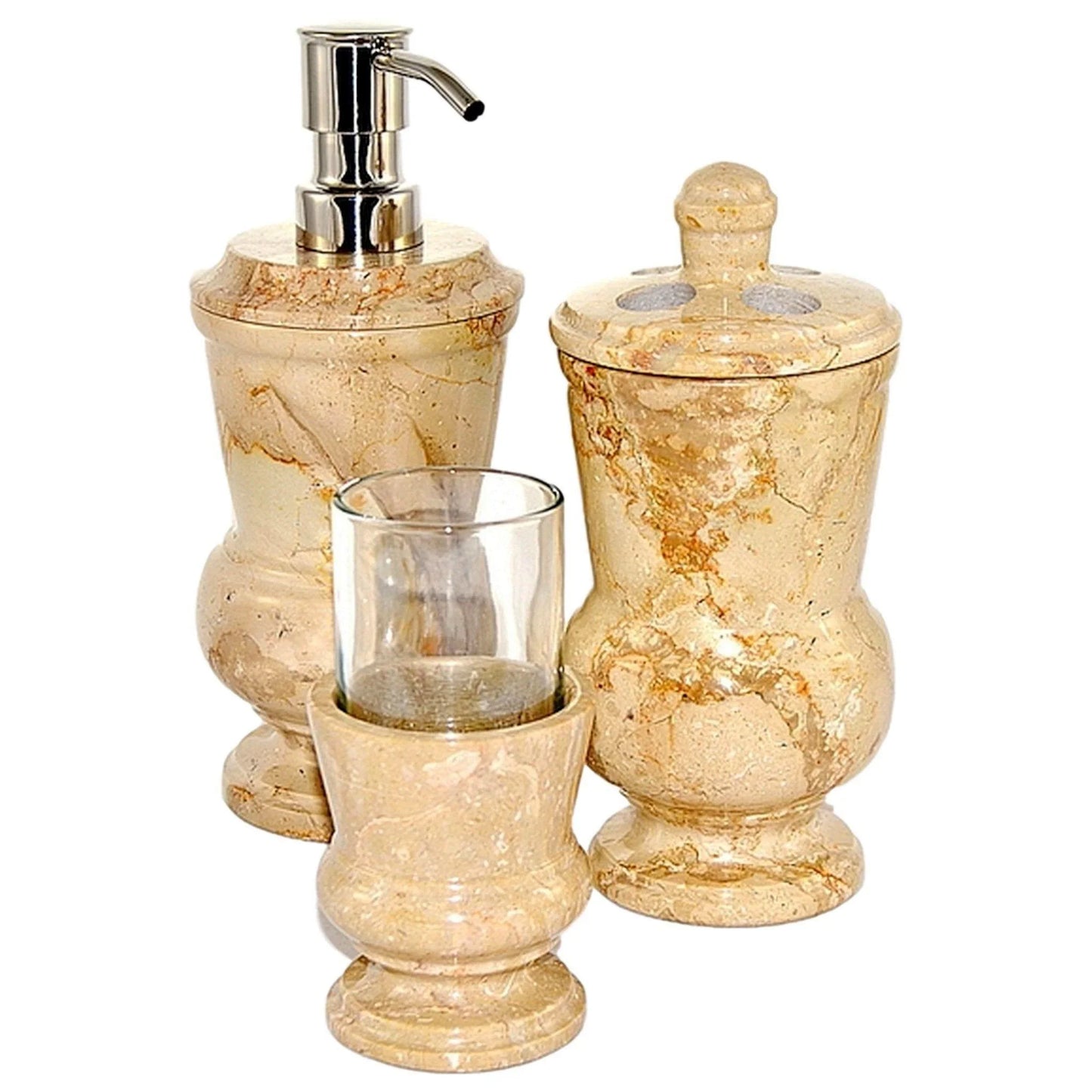 Sahara Beige Marble 3-Piece Bathroom Accessory Set - Nature Home Decor