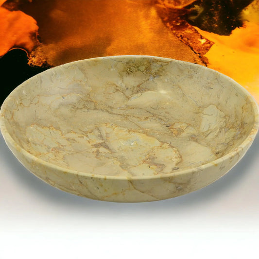 Sahara Beige Marble 8-inch Centerpiece Bowl for Dining Room Table - Nature Home Decor