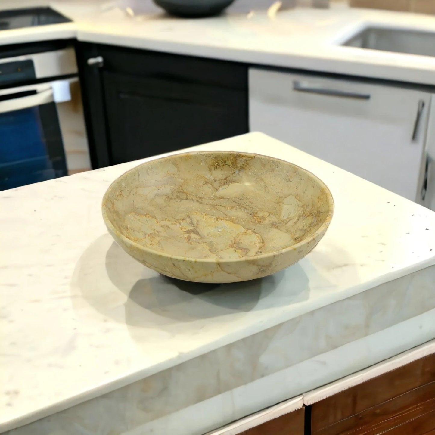 Sahara Beige Marble 8-inch Centerpiece Bowl for Dining Room Table - Nature Home Decor