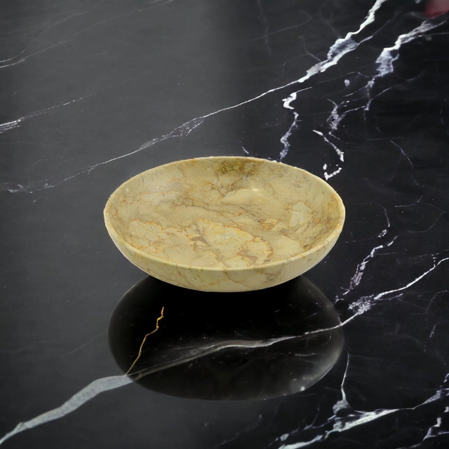 Sahara Beige Marble 8-inch Centerpiece Bowl for Dining Room Table - Nature Home Decor