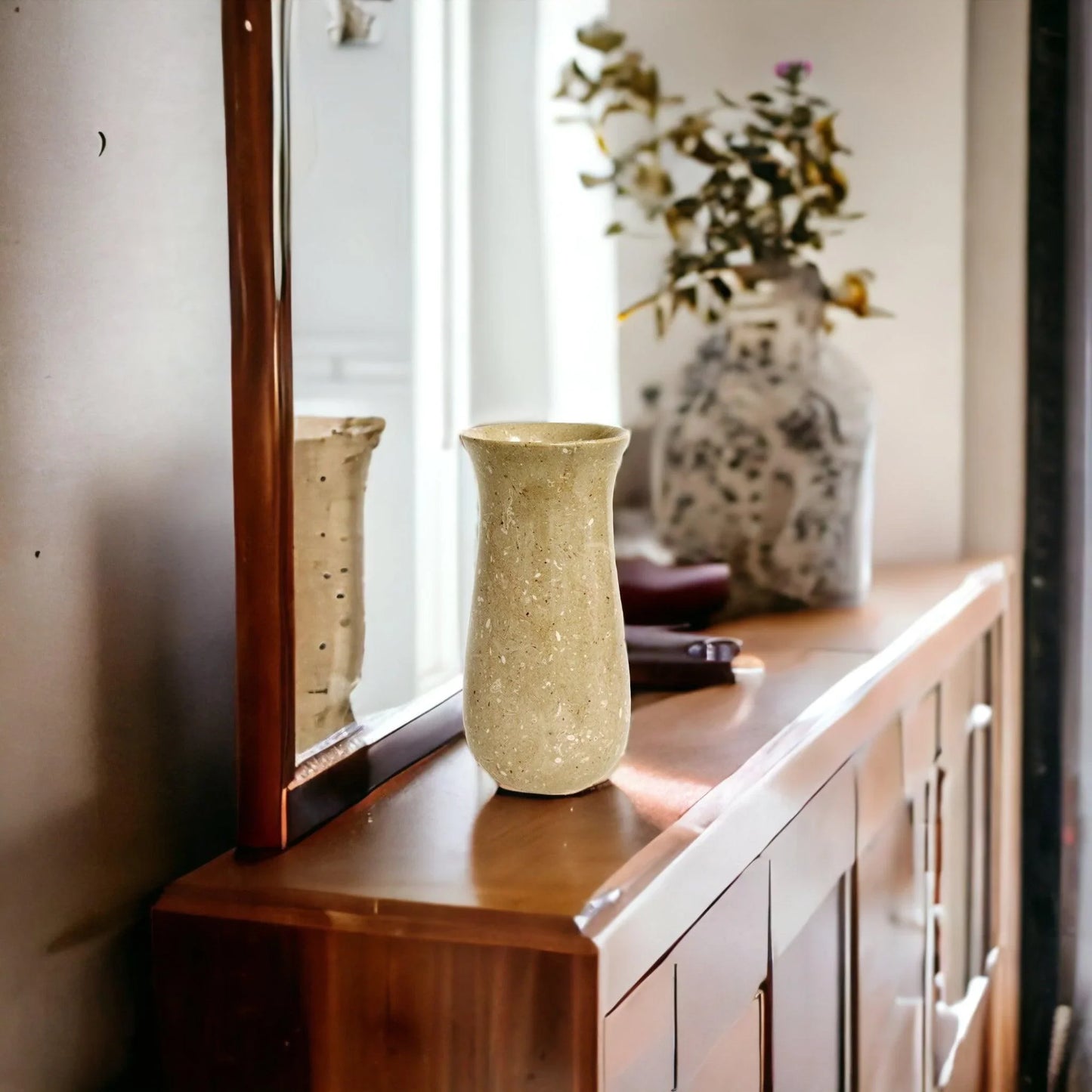 Sahara Beige Marble 9 inch Kitchen Vase - Nature Home Decor