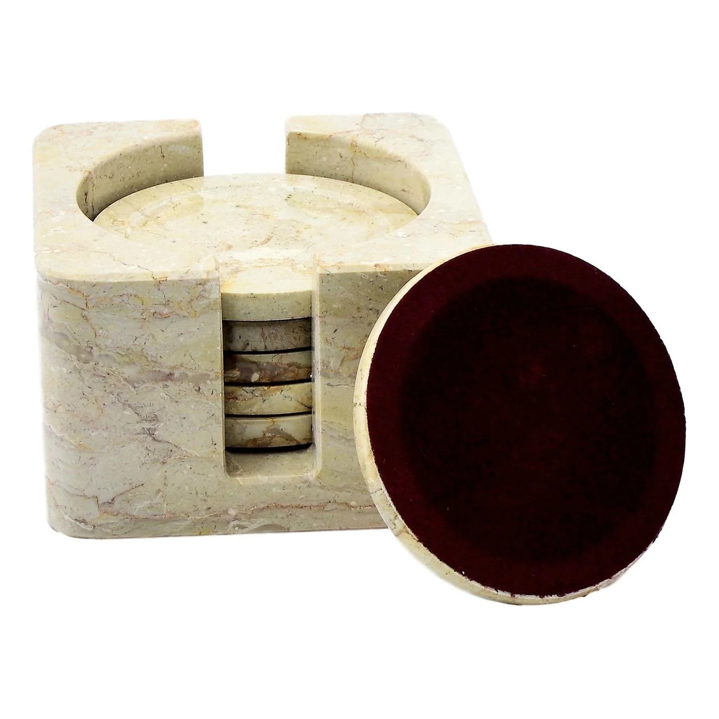 Sahara Beige Marble 7 Piece Coaster Set with Decorative Holder - Nature Home Decor
