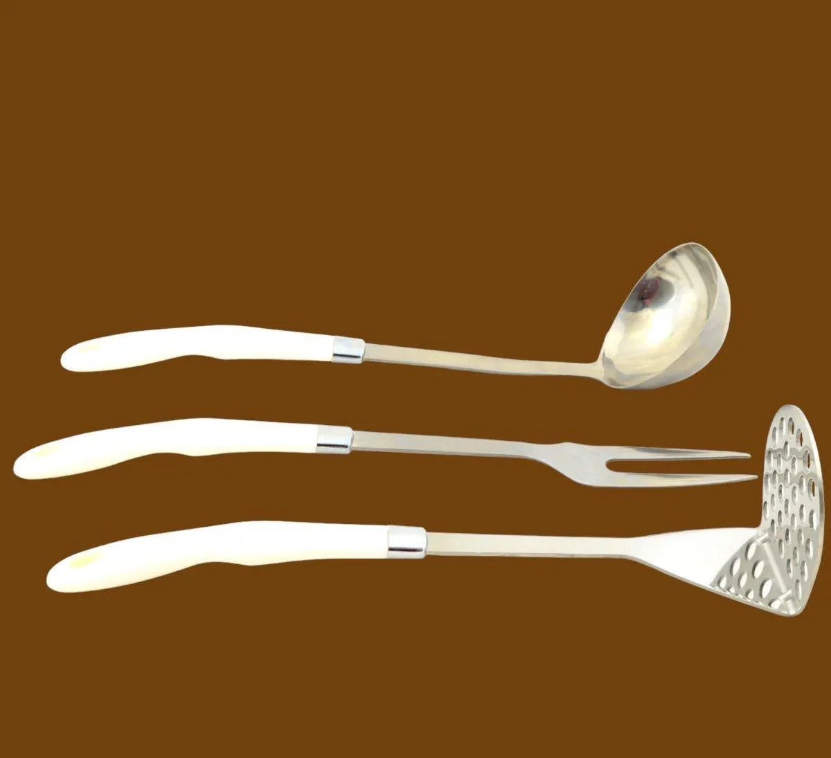 Serving Utensils Set with White Storage Hanging Stand - Nature Home Decor