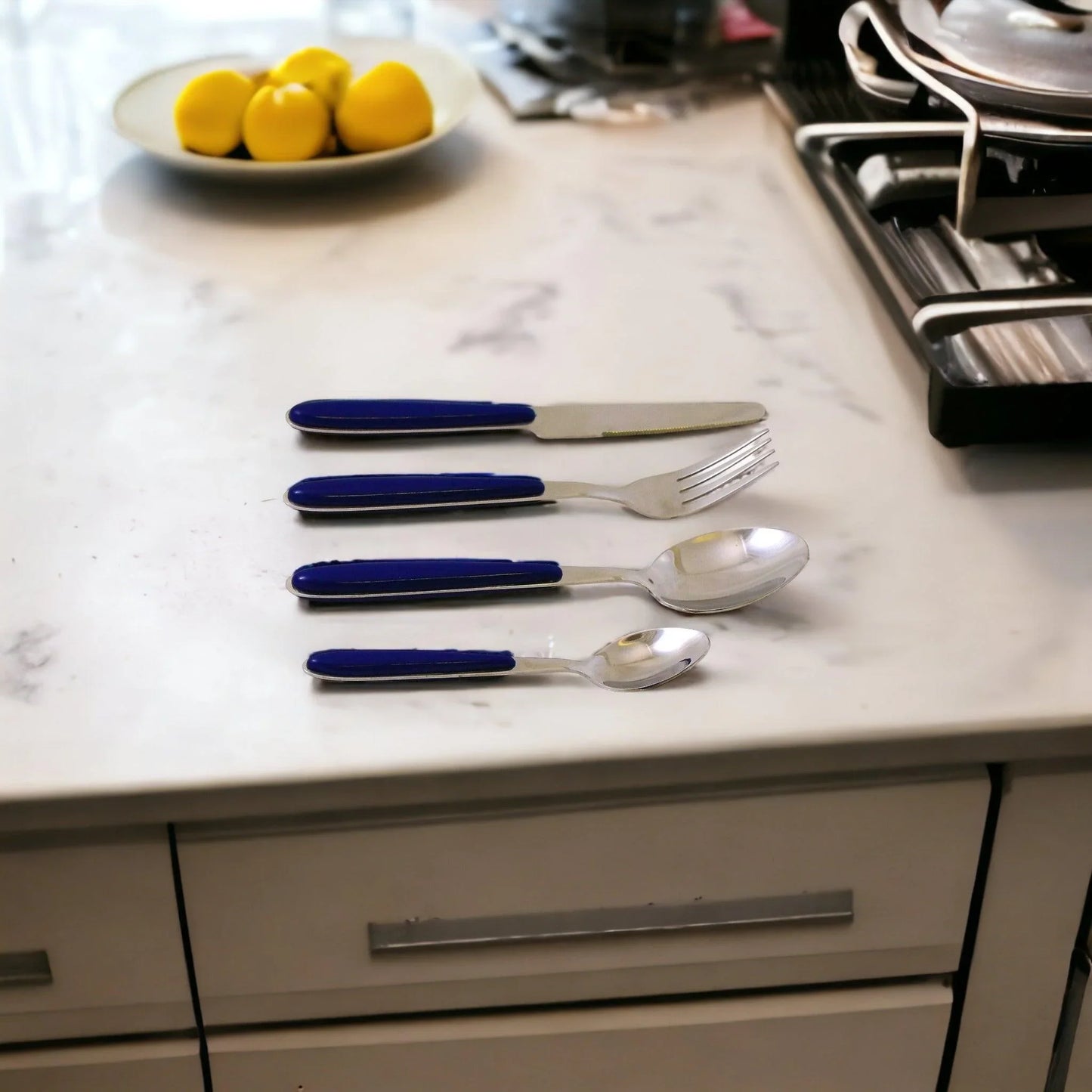 Flatware Set with Blue Handles - Nature Home Decor