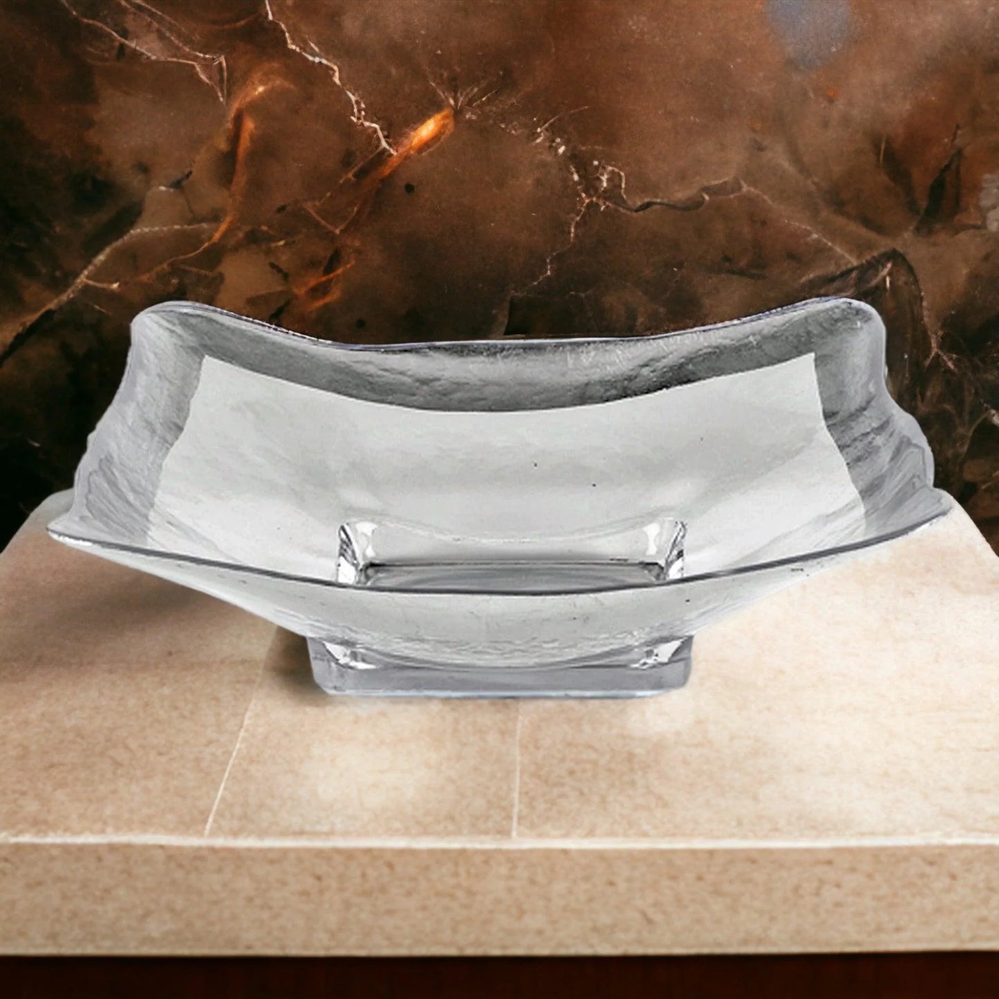 Crystal Glass Square Bowl with Authentic Silver Leaf Pattern - Nature Home Decor