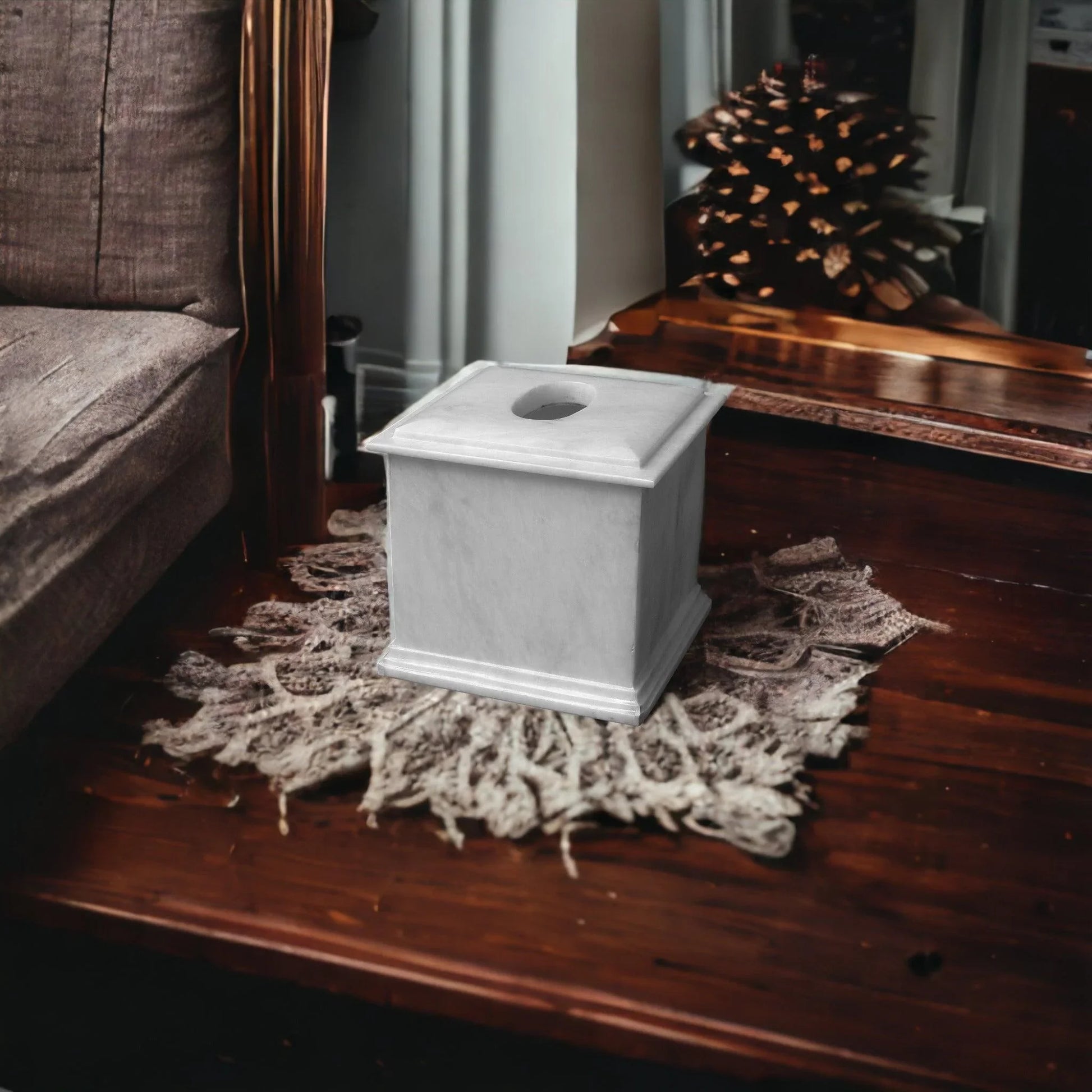 White Marble Facial Tissue Holder of Atlantic Collection - Nature Home Decor