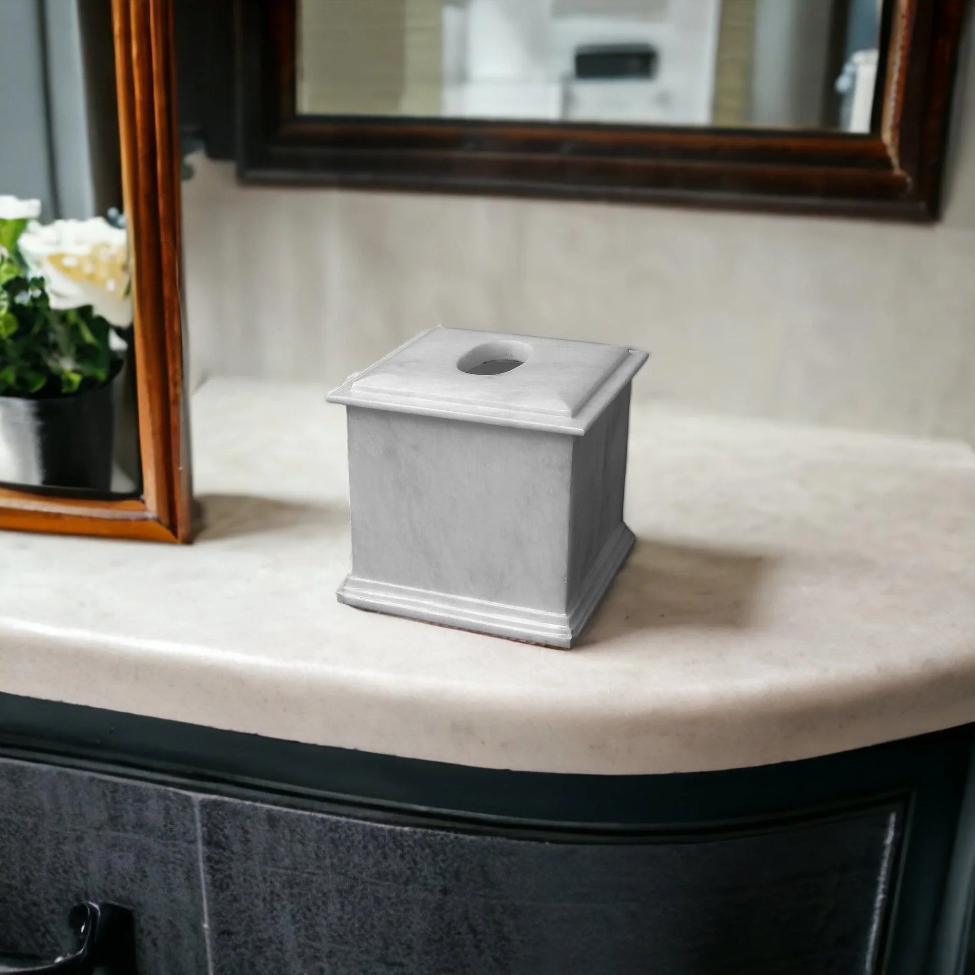 White Marble Facial Tissue Holder of Atlantic Collection - Nature Home Decor