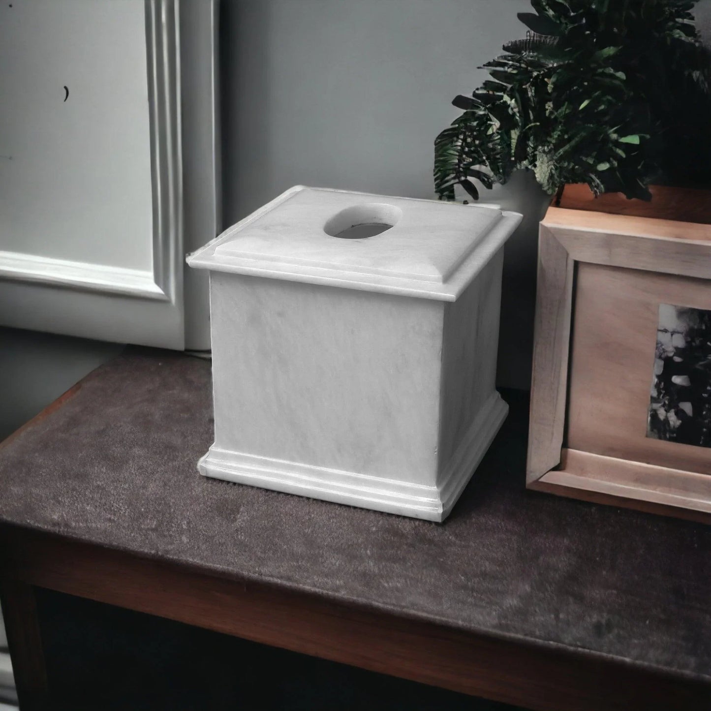 White Marble Facial Tissue Holder of Atlantic Collection - Nature Home Decor