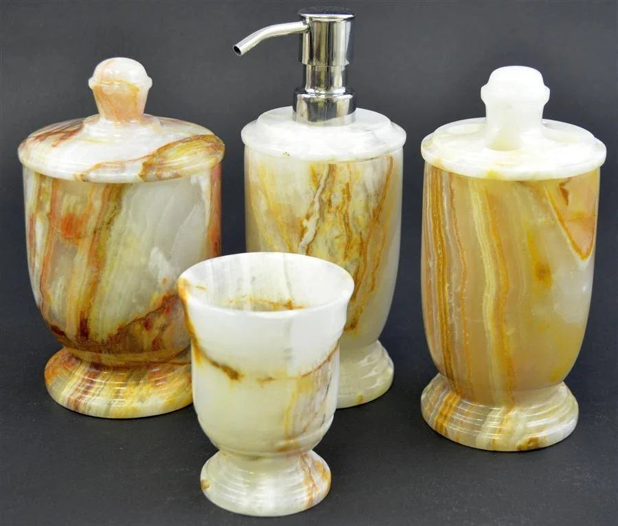 White Onyx 4-Piece Bathroom Accessory Set - Nature Home Decor