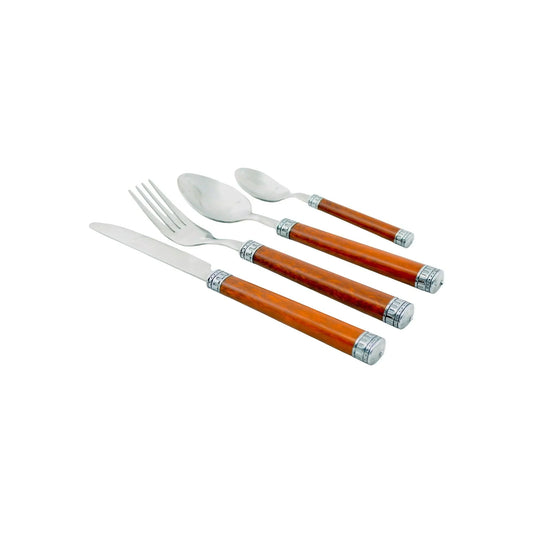 Wood Handle Flatware - 24 Piece Flatware Set for Serving Six - Nature Home Decor