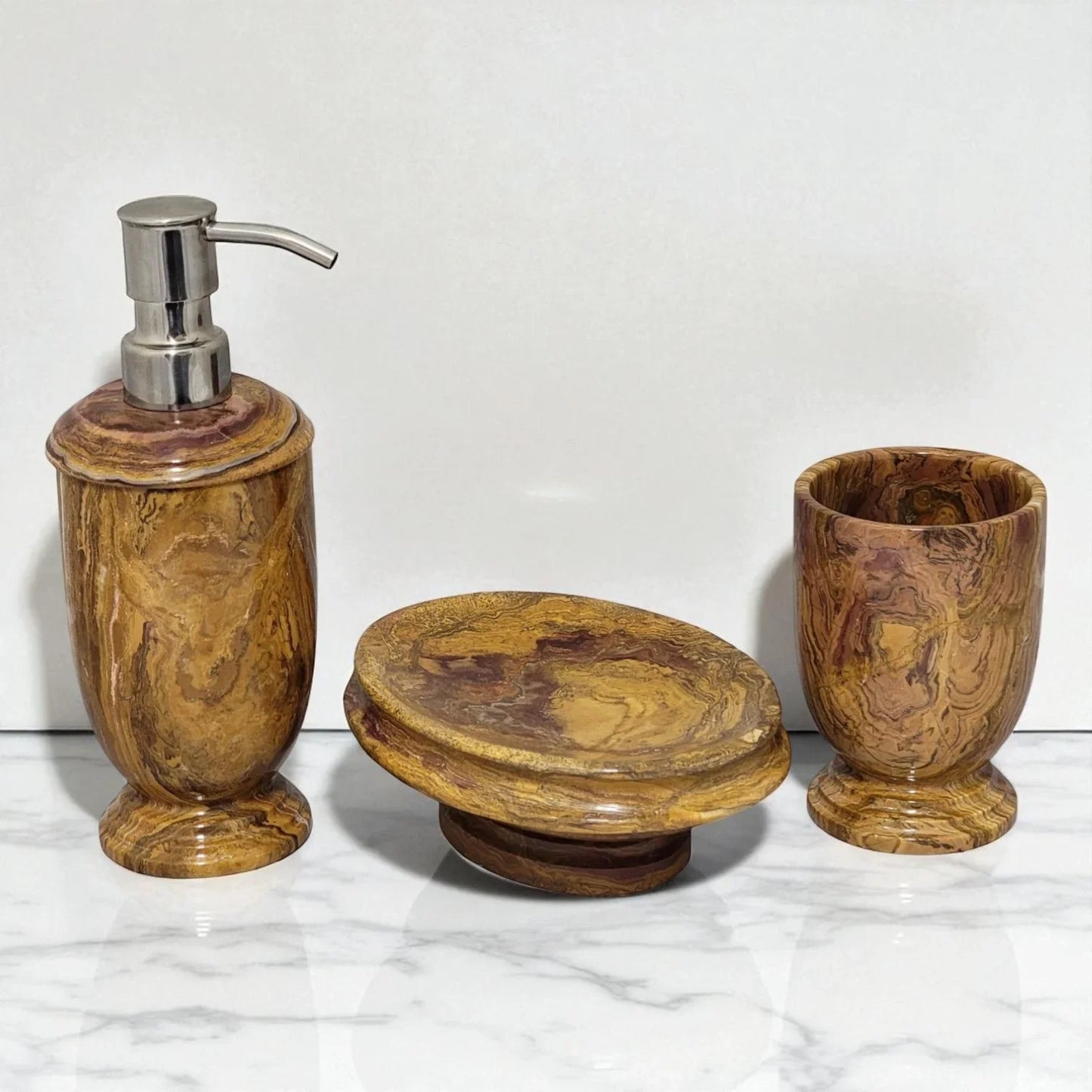 Multi Brown Onyx 3-Piece Bathroom Accessory Set