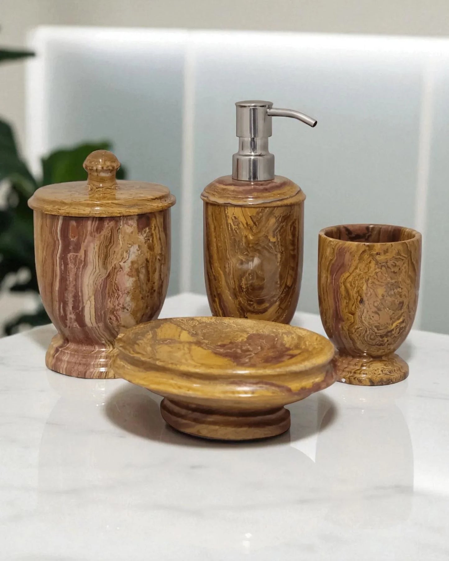 Multi Brown Onyx 4 Piece Bathroom Accessory Set