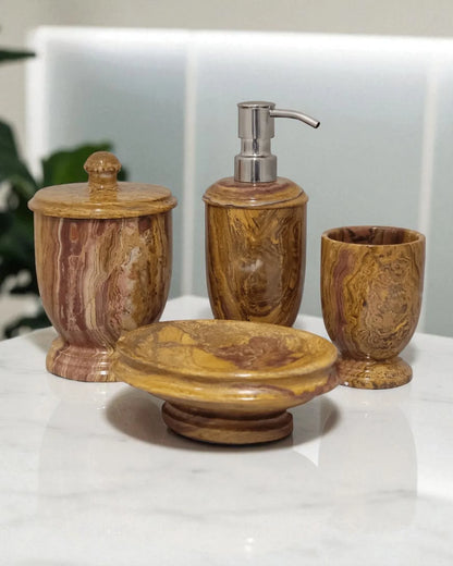 Multi Brown Onyx 4 Piece Bathroom Accessory Set