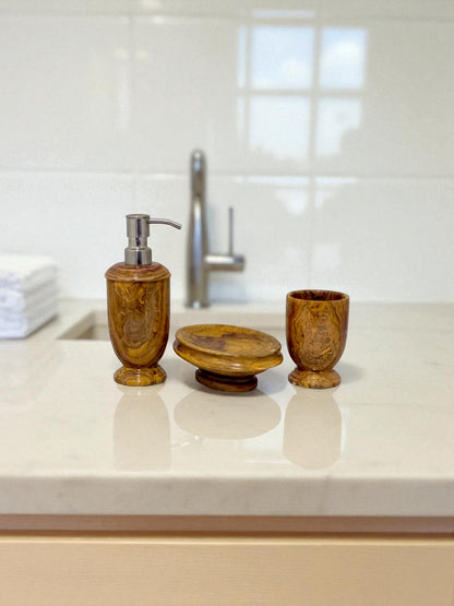 Multi Brown Onyx 3-Piece Bathroom Accessory Set - Nature Home Decor