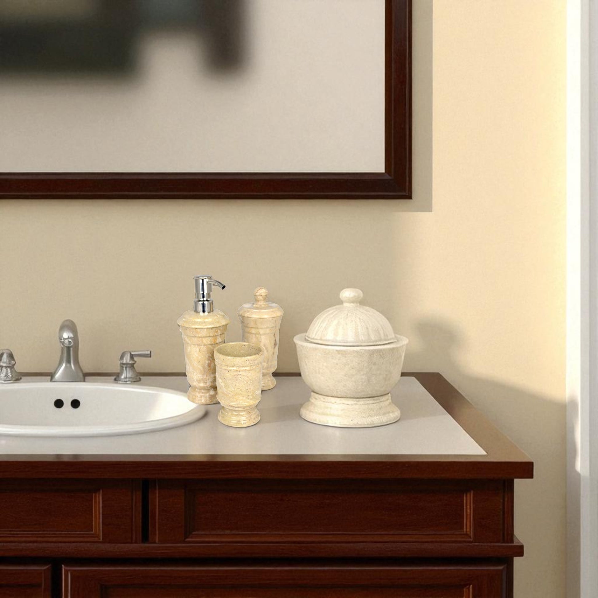 Sahara Beige Marble 3 Piece Bathroom Set of Tasmanian COllection