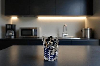 Flatware Set with Blue Handles and Storage Cady