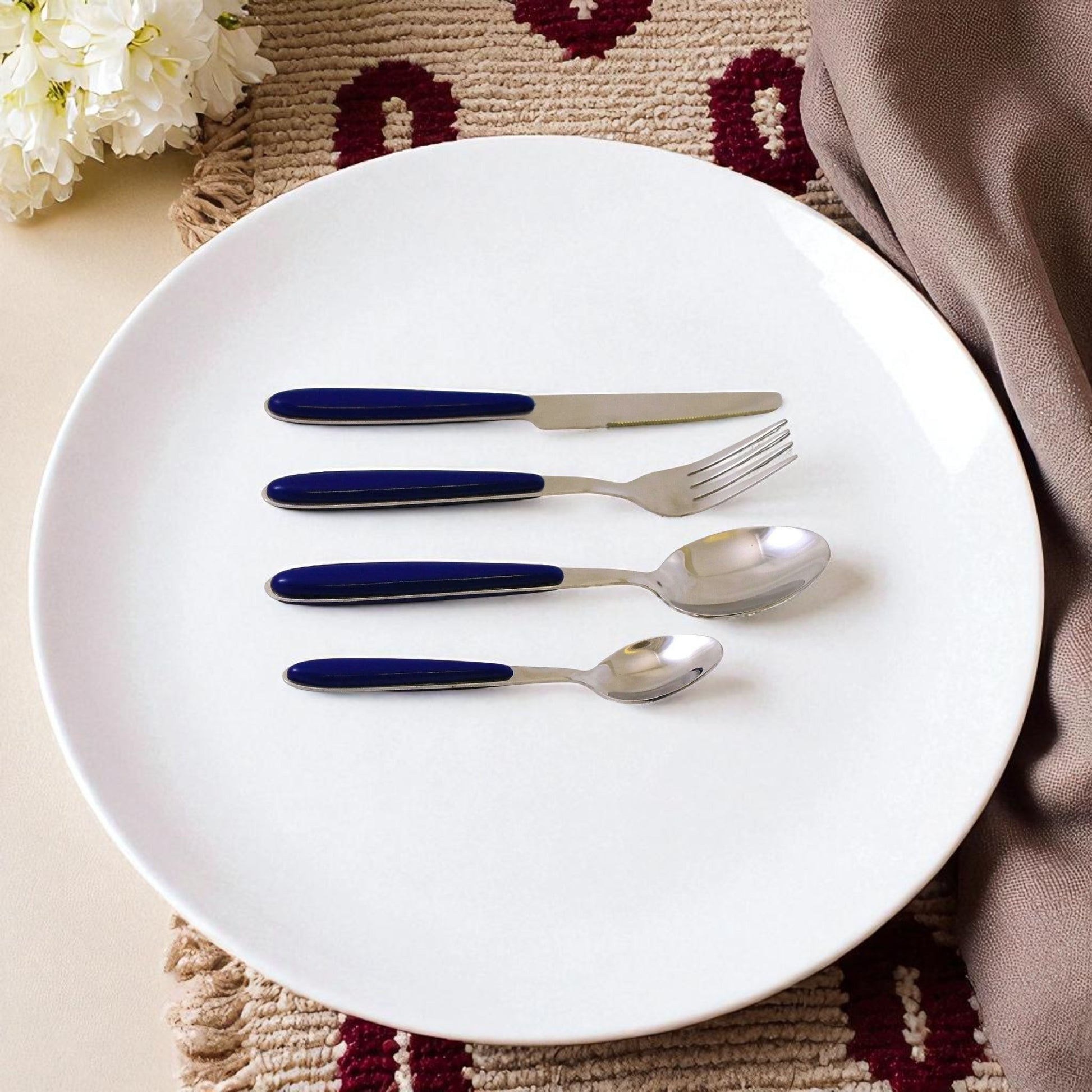 Flatware Set with Blue Handles - Nature Home Decor