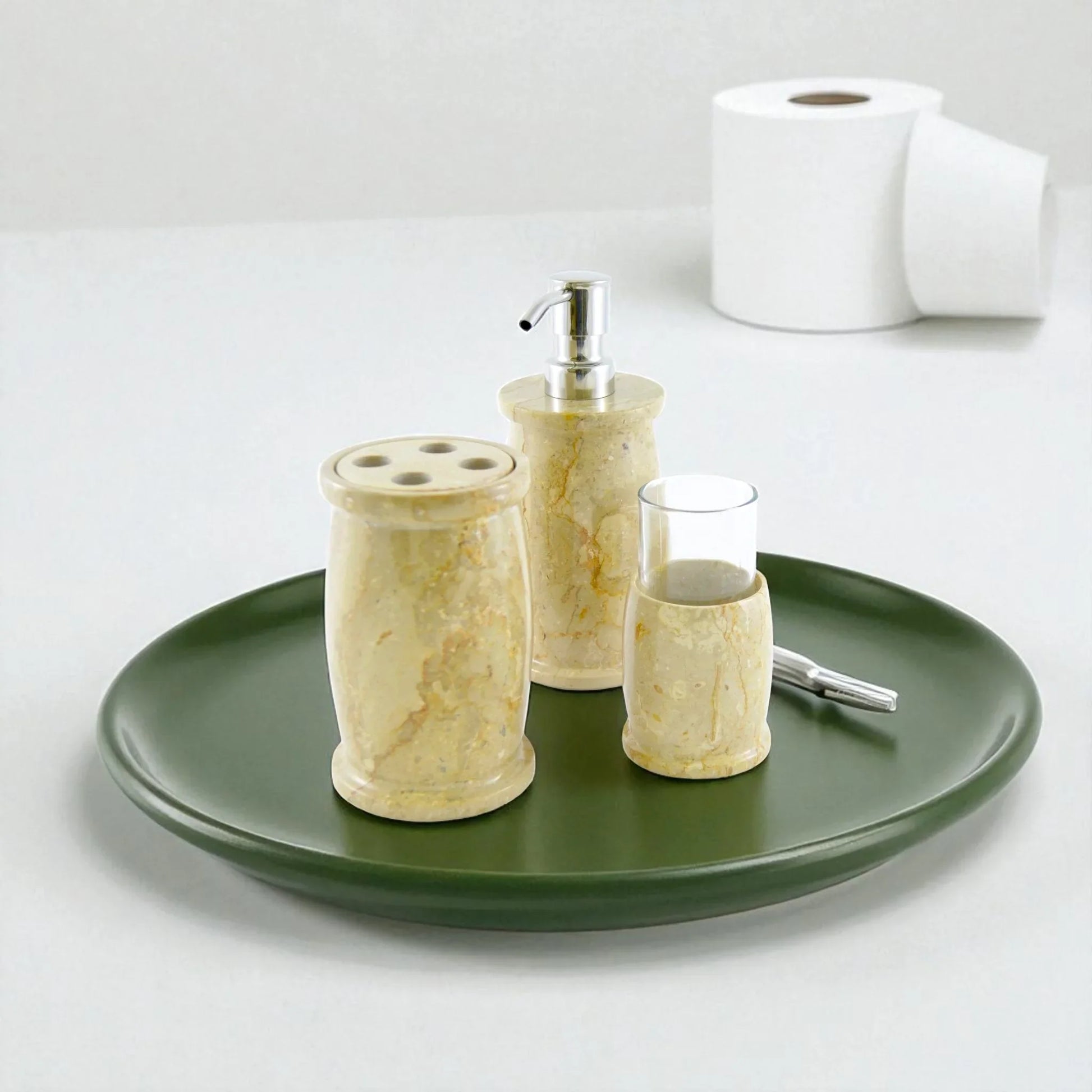 Marble Bathroom Accessories Set | Sahara Beige Marble - Nature Home Decor