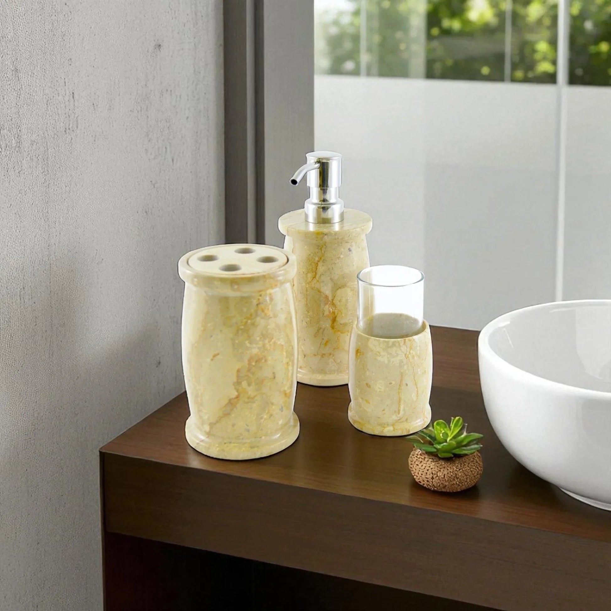 Marble Bathroom Accessories Set | Sahara Beige Marble - Nature Home Decor