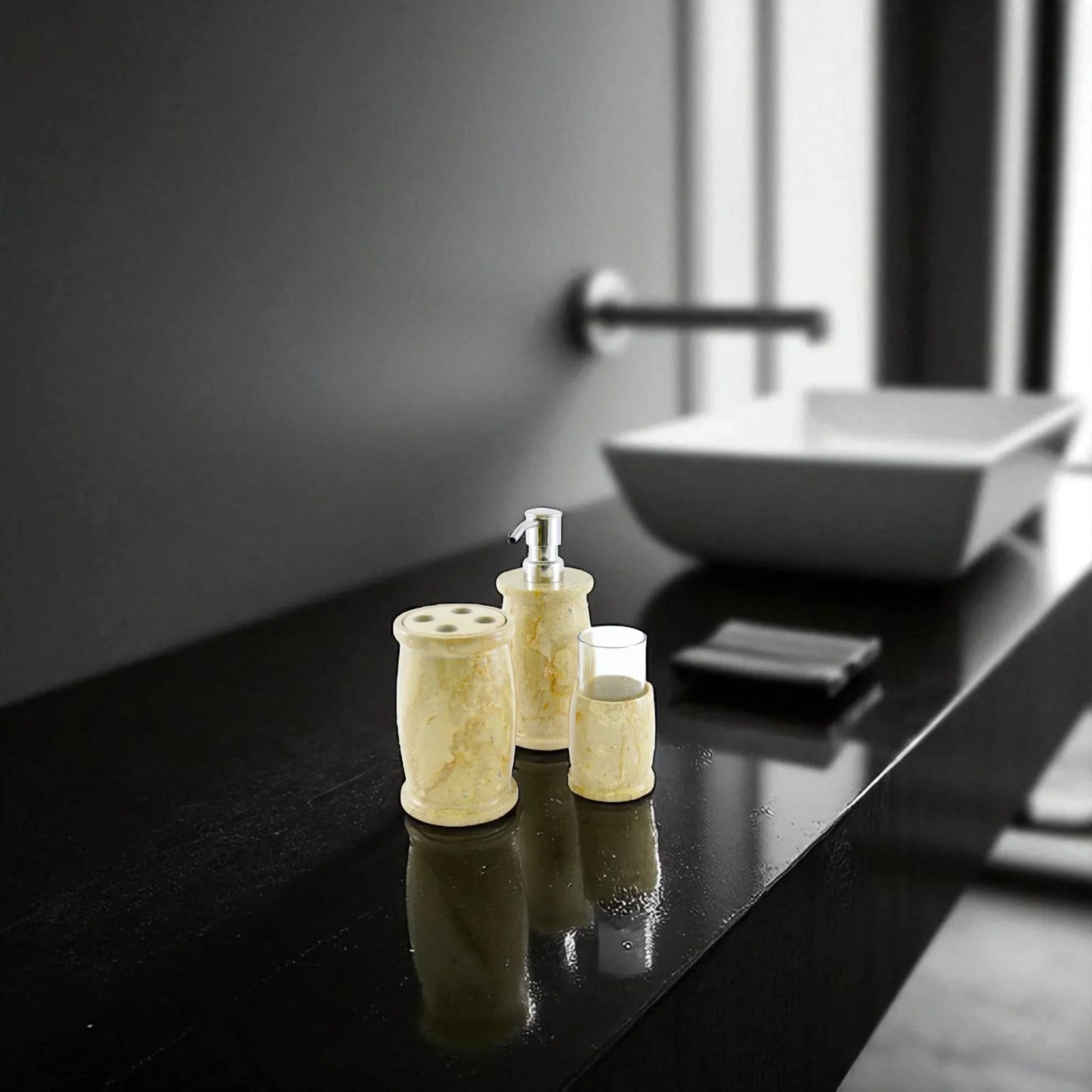 Marble Bathroom Accessories Set | Sahara Beige Marble - Nature Home Decor