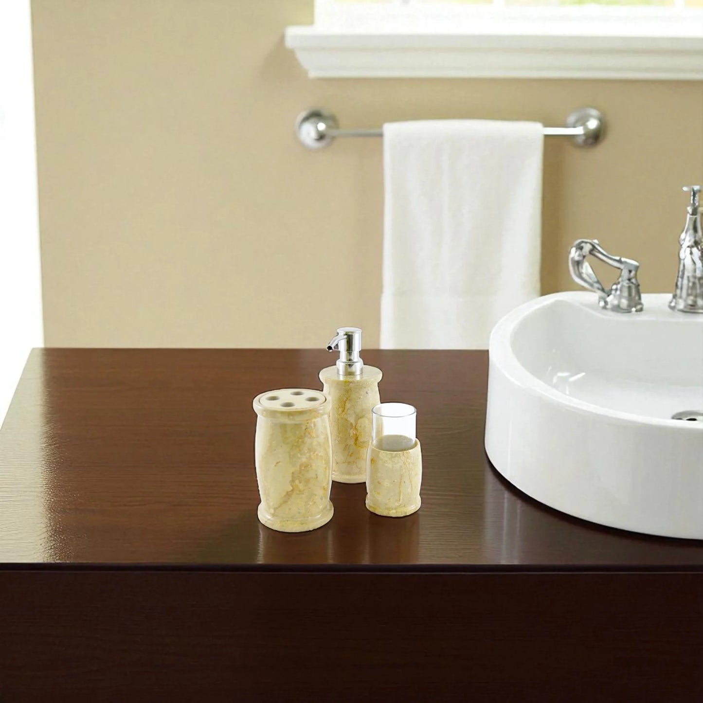 Marble Bathroom Accessories Set | Sahara Beige Marble - Nature Home Decor