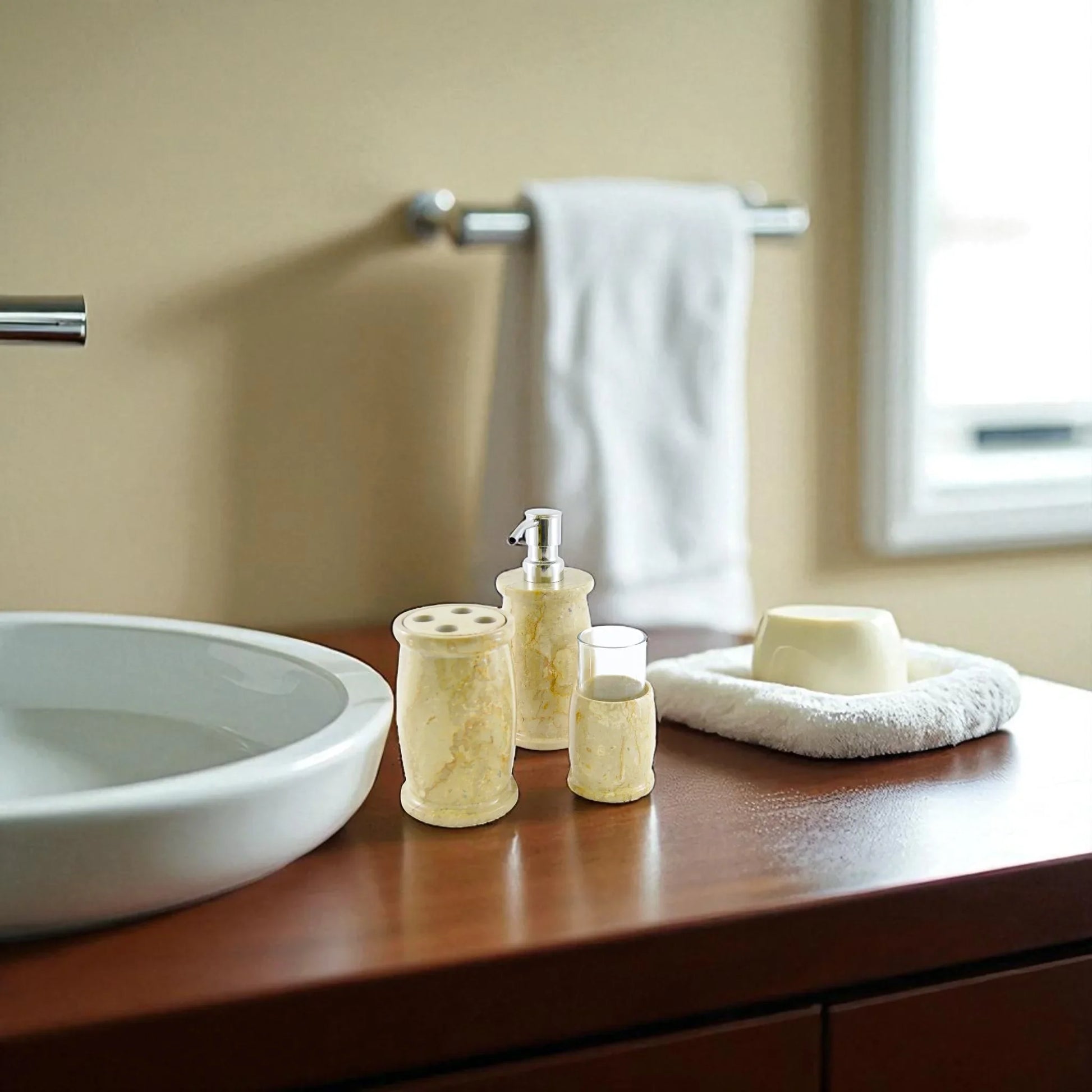 Marble Bathroom Accessories Set | Sahara Beige Marble - Nature Home Decor