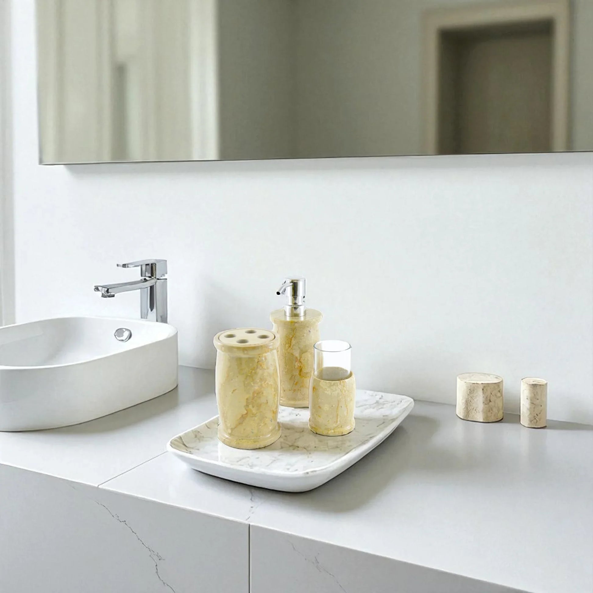 Marble Bathroom Accessories Set | Sahara Beige Marble - Nature Home Decor